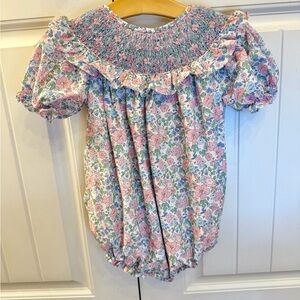 Pink And Blue Liberty Floral Smocked Ruffle Bubble